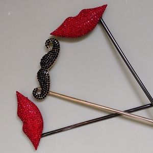 3 Rhinestone masquerade shapes lips mustache